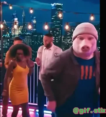 Pig Face Party Rooftop meme sticker