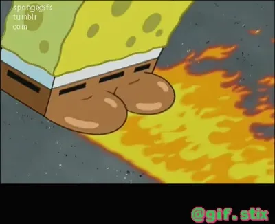 Cartoon Sponge Fire Slide meme sticker
